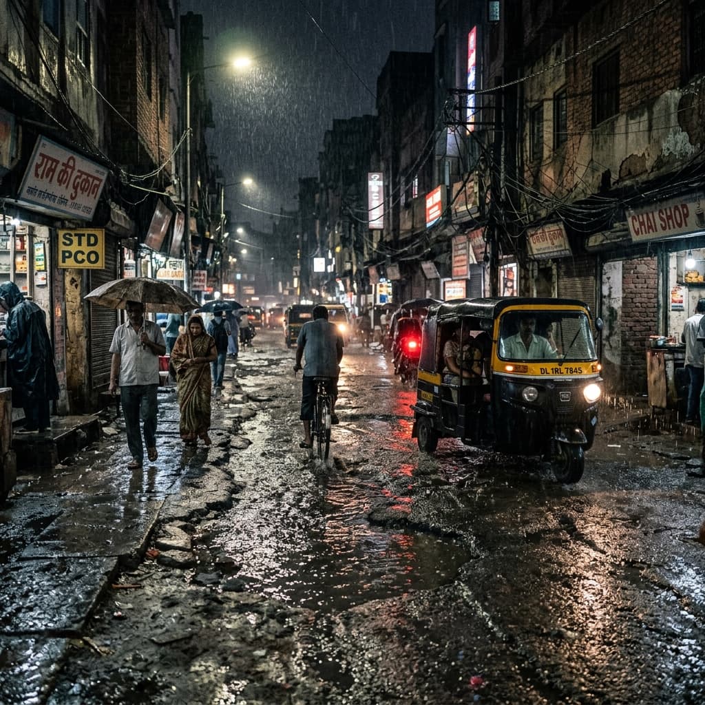 Rainy Delhi street